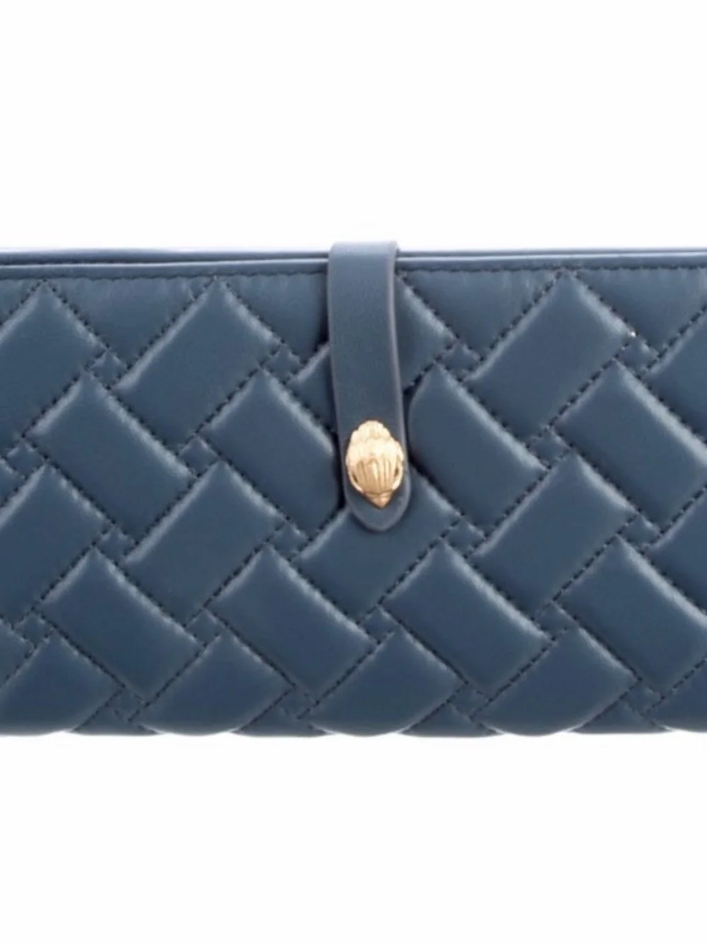 NIB Kurt Geiger Quilted Leather Blue Clutch Wallet with Gold Accent